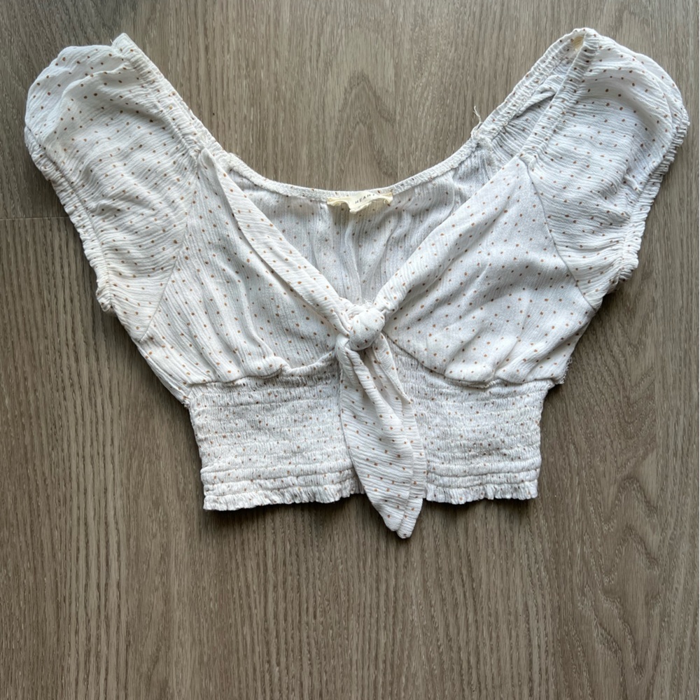La Hearts White Polka Dot Tie-Front Top